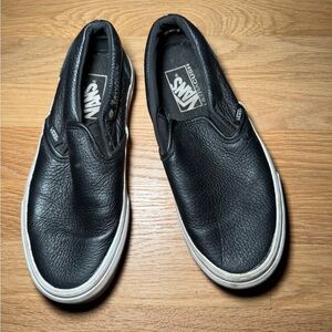 Vans Black Leather Slip-On Sneakers